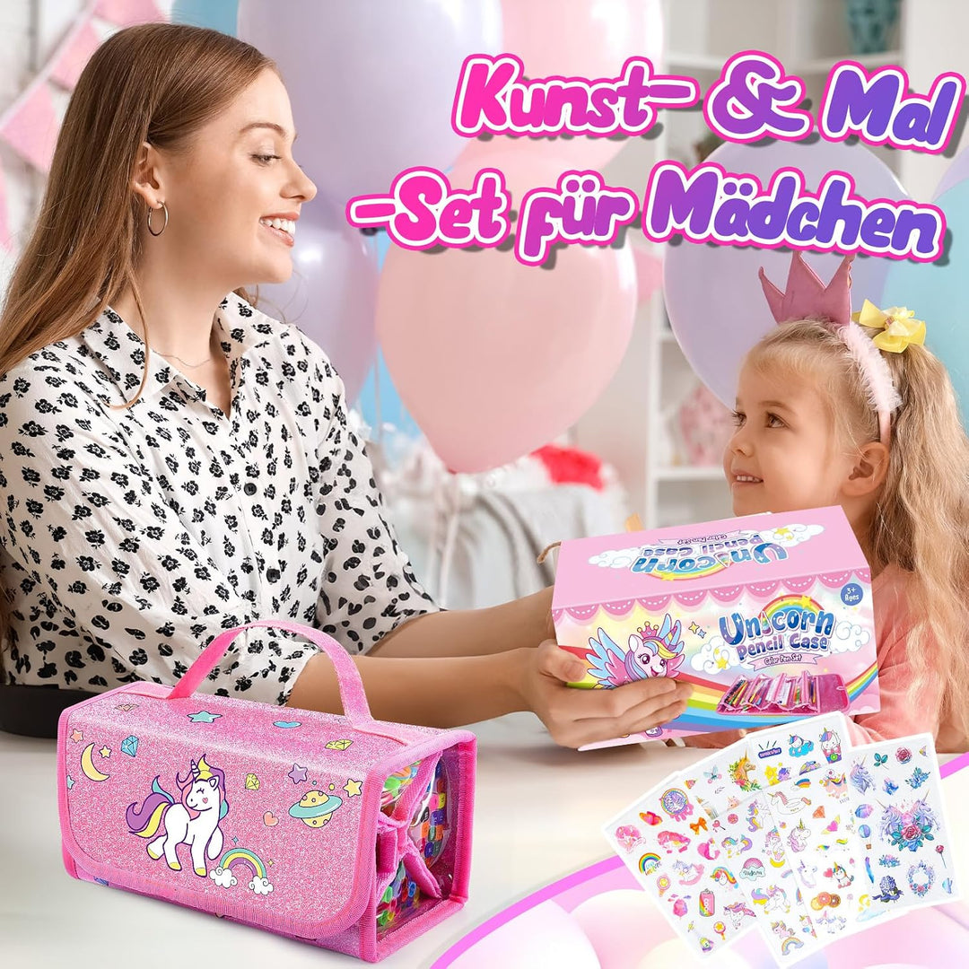 HappyGoLucky Malset für Kinder Wasserfarbkasten Marker Set, Geschenk Mädchen 3-10 jahre, Federmäppch