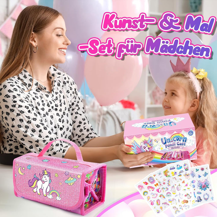 HappyGoLucky Malset für Kinder Wasserfarbkasten Marker Set, Geschenk Mädchen 3-10 jahre, Federmäppch