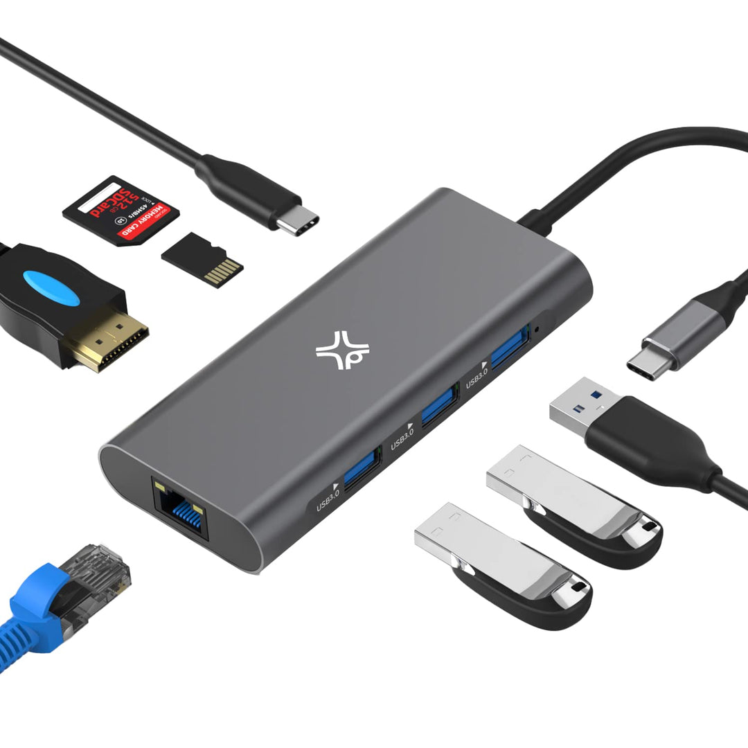 XtremeMac Multifunktionaler USB-C Hub für MacBook, 4K HDMI, USB 3.0, SD/Micro-Kartenleser, Ethernet-