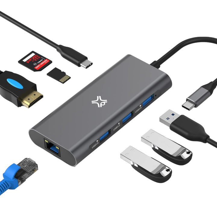 XtremeMac Multifunktionaler USB-C Hub für MacBook, 4K HDMI, USB 3.0, SD/Micro-Kartenleser, Ethernet-