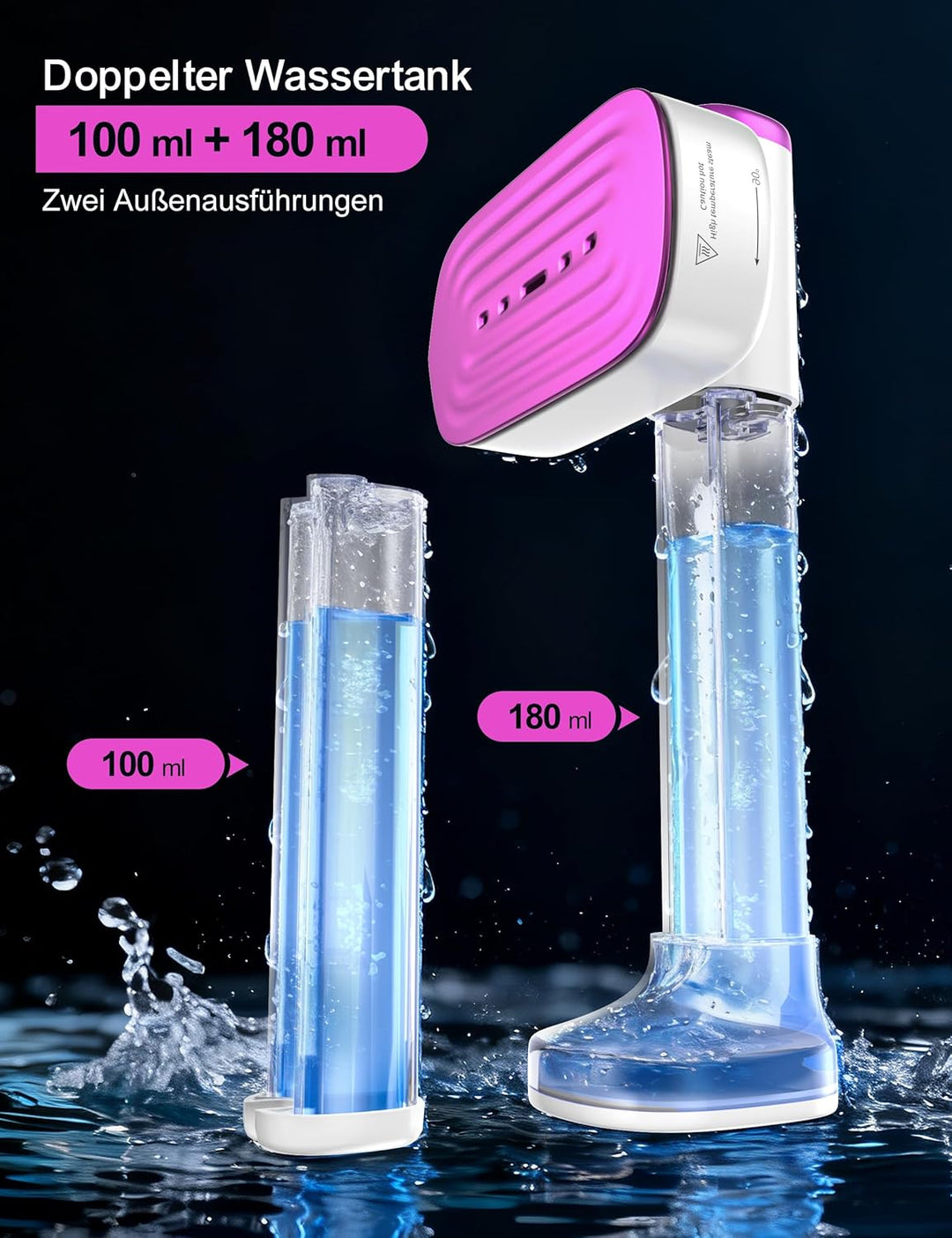 Sundu Dampfglätter, Steamer mit 2 Wassertanks (180 ml und 100 ml), 15S Schnelles Aufheizen, 24 g/min