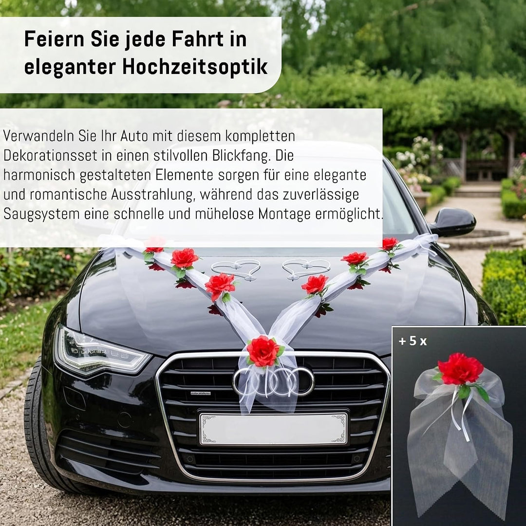 Organza M + Schleife Auto Schmuck Braut Paar Rose Deko Dekoration Autoschmuck Hochzeit Car Auto Wedd