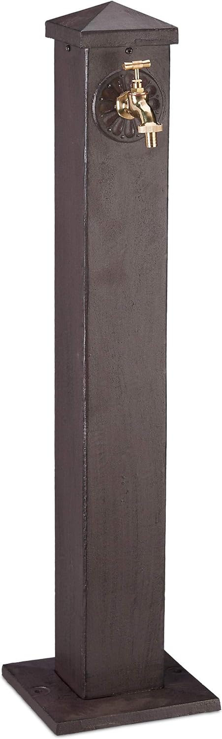 Relaxdays Wasserzapfsäule, eckig, antikes Design, mit Wasserhahn, 3/4 Zoll Anschluss, Garten Standbr