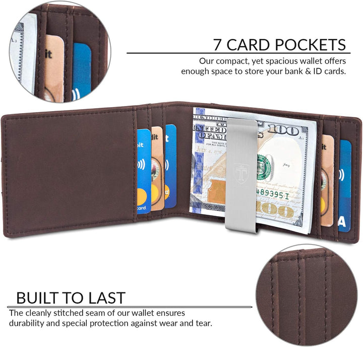 TRAVANDO Atlanta Herren-börse mit klammer, schmal, RFID-Blockierung, Kreditkartenhalter, Mini-Bifold