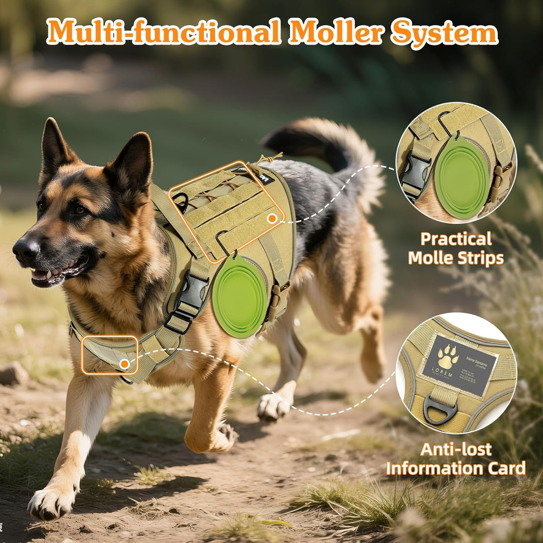 Taktisch Hundegeschirr, Einfach Kontrolle & Anti Zug Hundegeschirr mit Molle Panel und Reflektierend