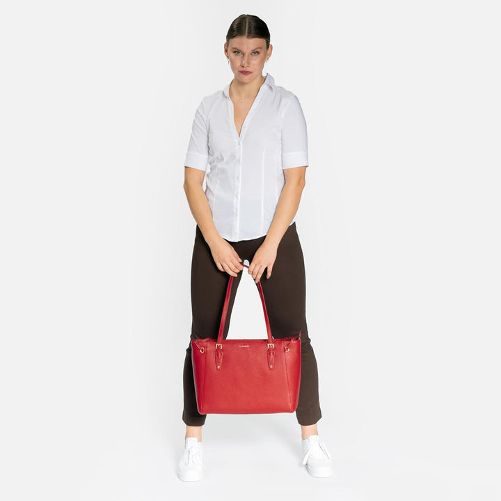Lazarotti Bologna Leder Shopper Tasche Damen | Tote Bag mit seitlichen Kordelzügen | XL Schultertasc