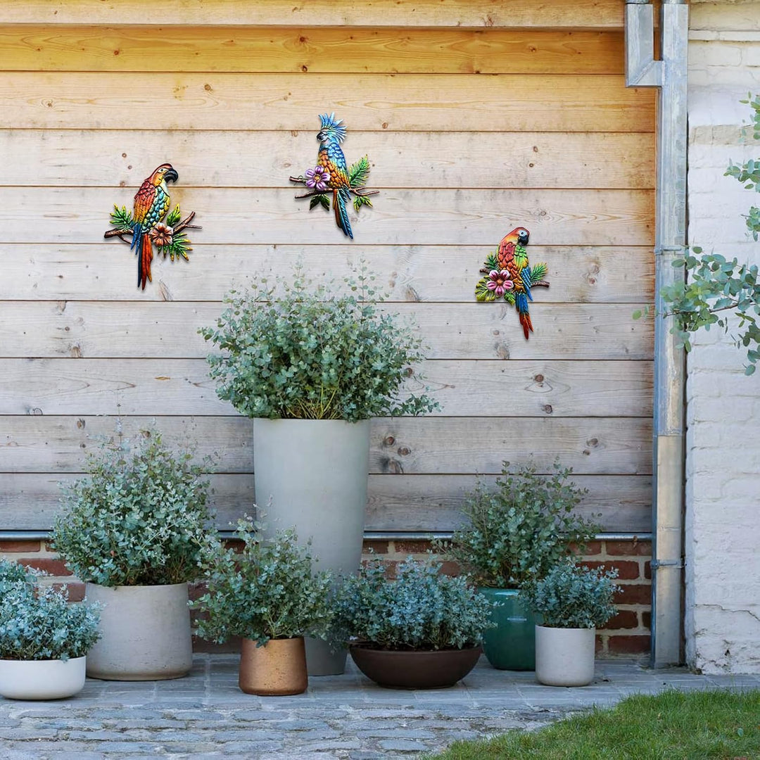 J-Fly Tropische Wandkunst für Papageien, Metall, Vogel, Wanddekoration, Aussendekoration, für Terras