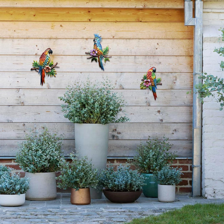J-Fly Tropische Wandkunst für Papageien, Metall, Vogel, Wanddekoration, Aussendekoration, für Terras