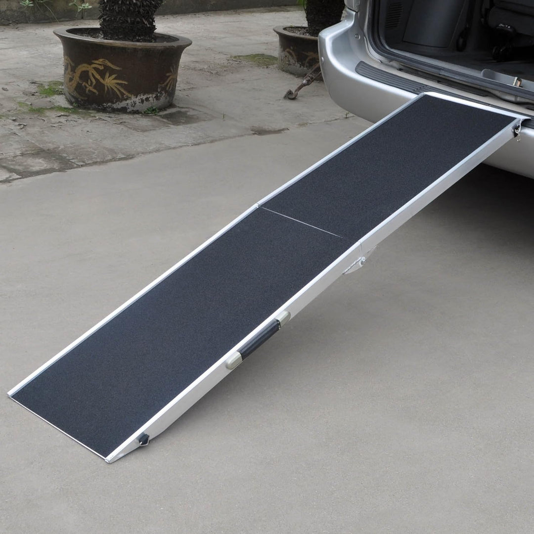 Wiltec Hunderampe faltbar, 183 x 49 cm, geklappt 92 x 49 cm, aus Aluminium, rutschsicher, Traglast b