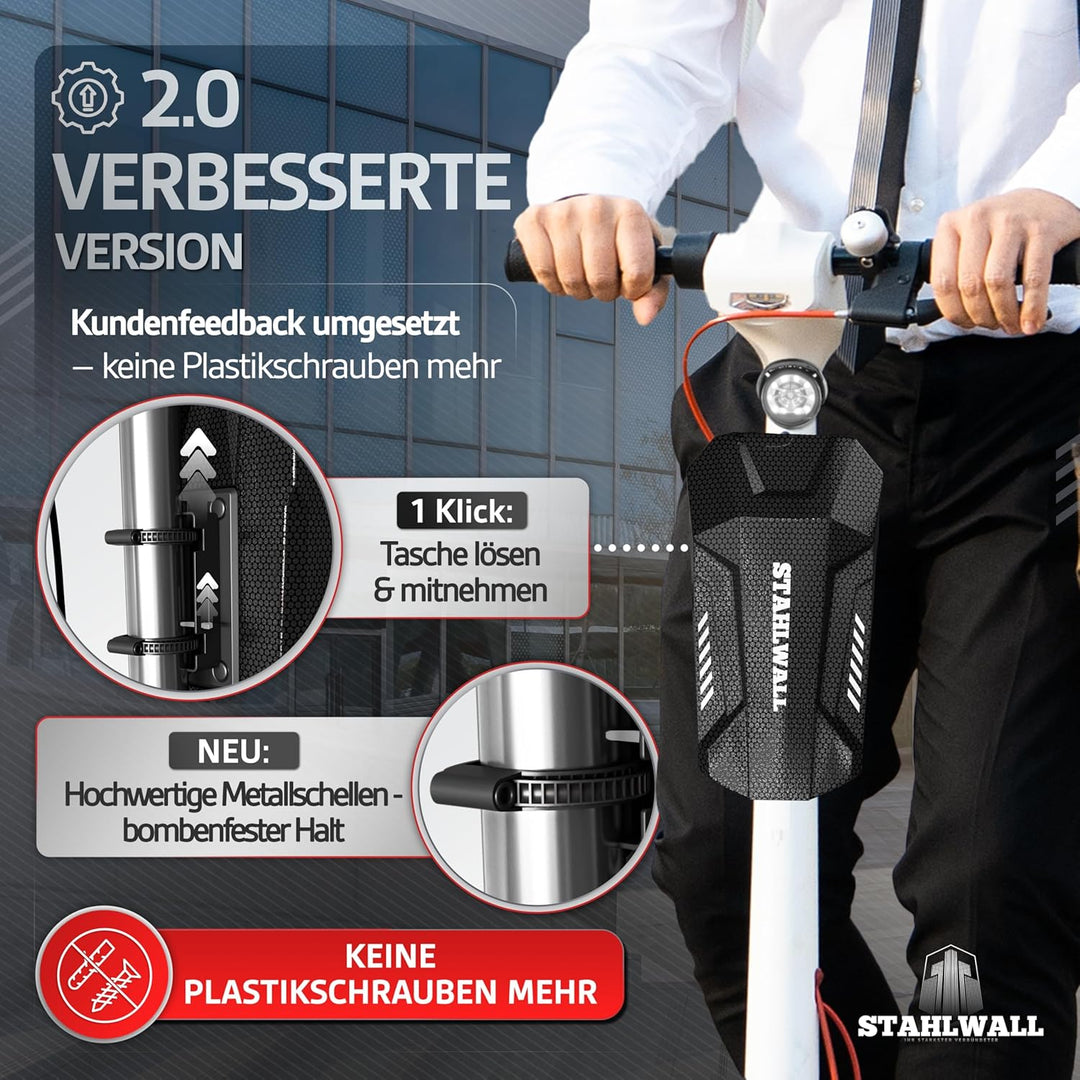 E Scooter Schloss mit Tasche - maximale Sicherheit, feuergehärteter Stahl, Handschellenschloss für E