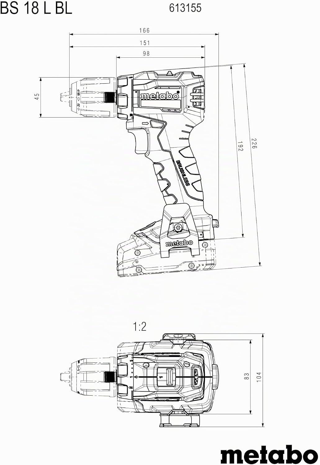 metabo Akku-Bohrschrauber BS 18 L BL, 18V Brushless Bohrer &amp; Schrauber | Inkl. 2x 2,0Ah Li-Power Akk