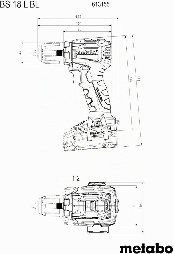 metabo Akku-Bohrschrauber BS 18 L BL, 18V Brushless Bohrer &amp; Schrauber | Inkl. 2x 2,0Ah Li-Power Akk