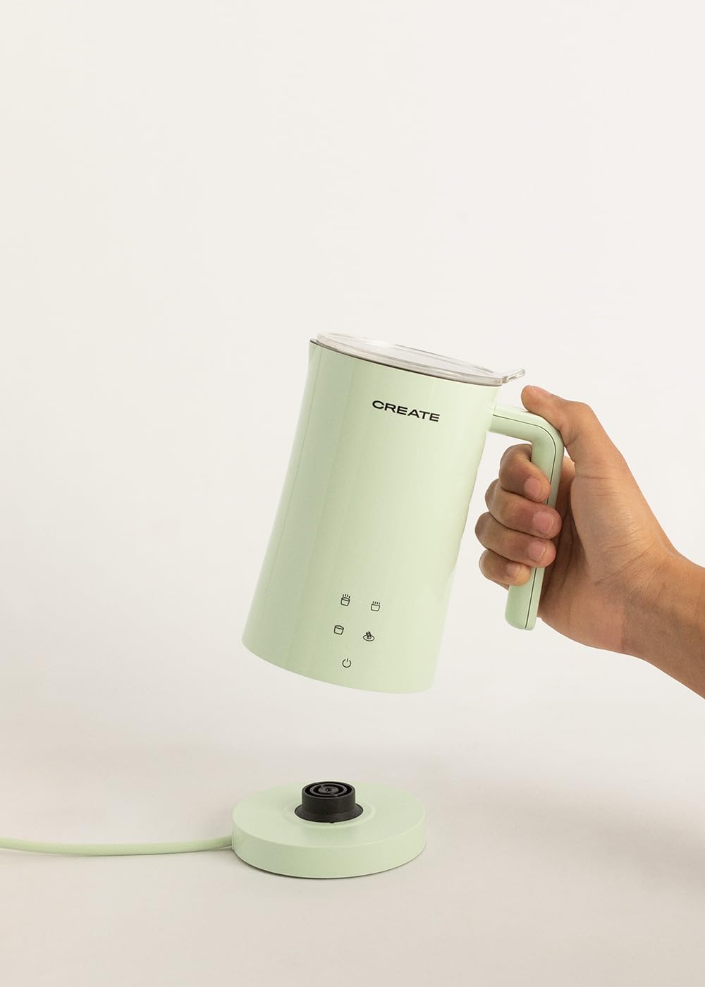 CREATE/MILKFROTHER/Elektrischer Milchaufschäumer Pastellgrün/Touchscreen, 4 Automatikprogramme, Sich