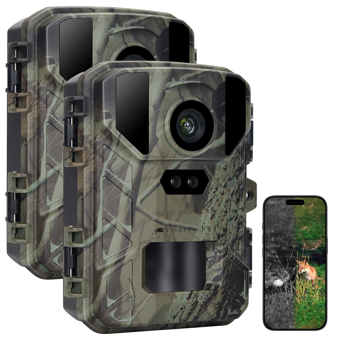 VisorTech Wild-Überwachungskamera: 2er-Set WLAN-Wildkamera mit 50 MP, 4K interpoliert & No-Glow-IRs