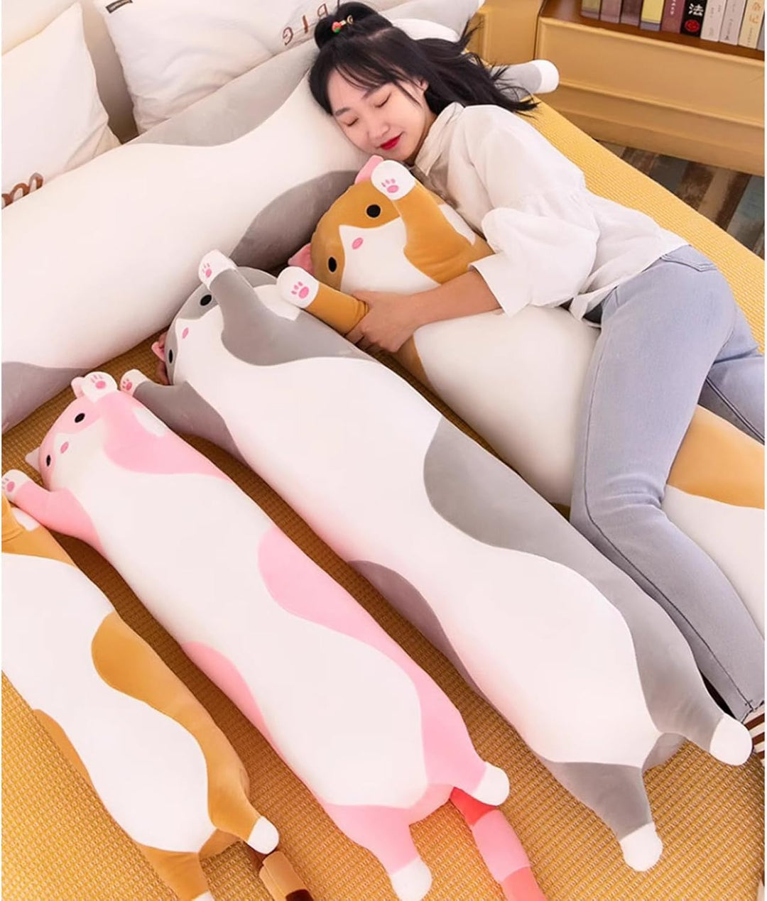 Bobomon Katze Kuscheltier stofftier Katze langes Kissen riesen XXL Kawaii gross plüschtier plüschkat