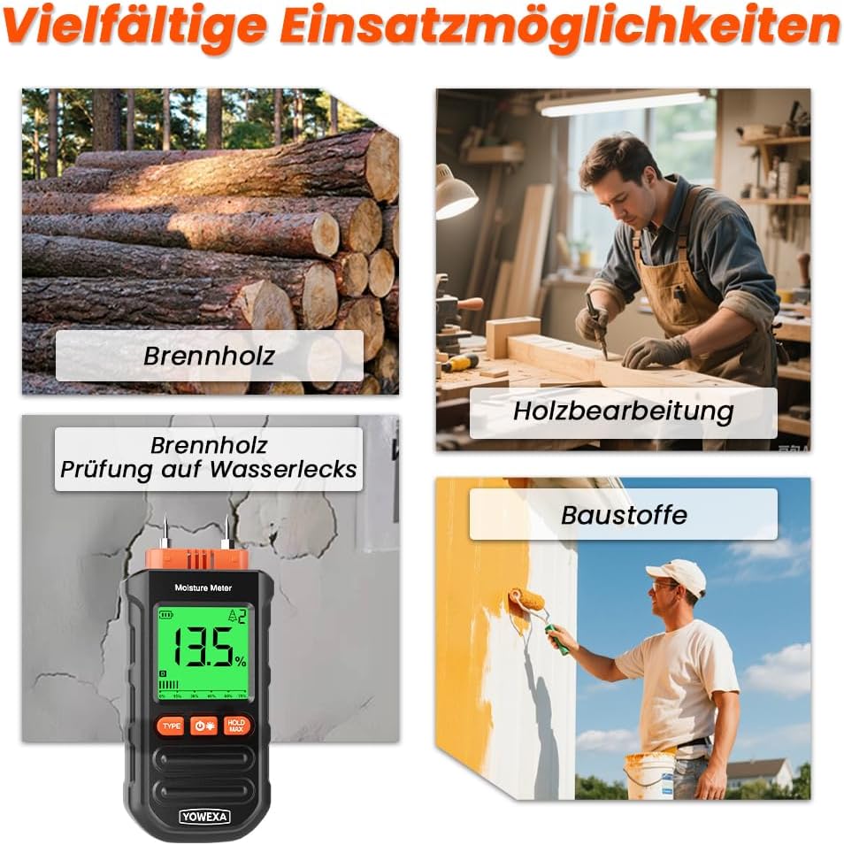Holz feuchtigkeitsmesser, Moisture Meter mit Stiften und 7 Materialmodi
