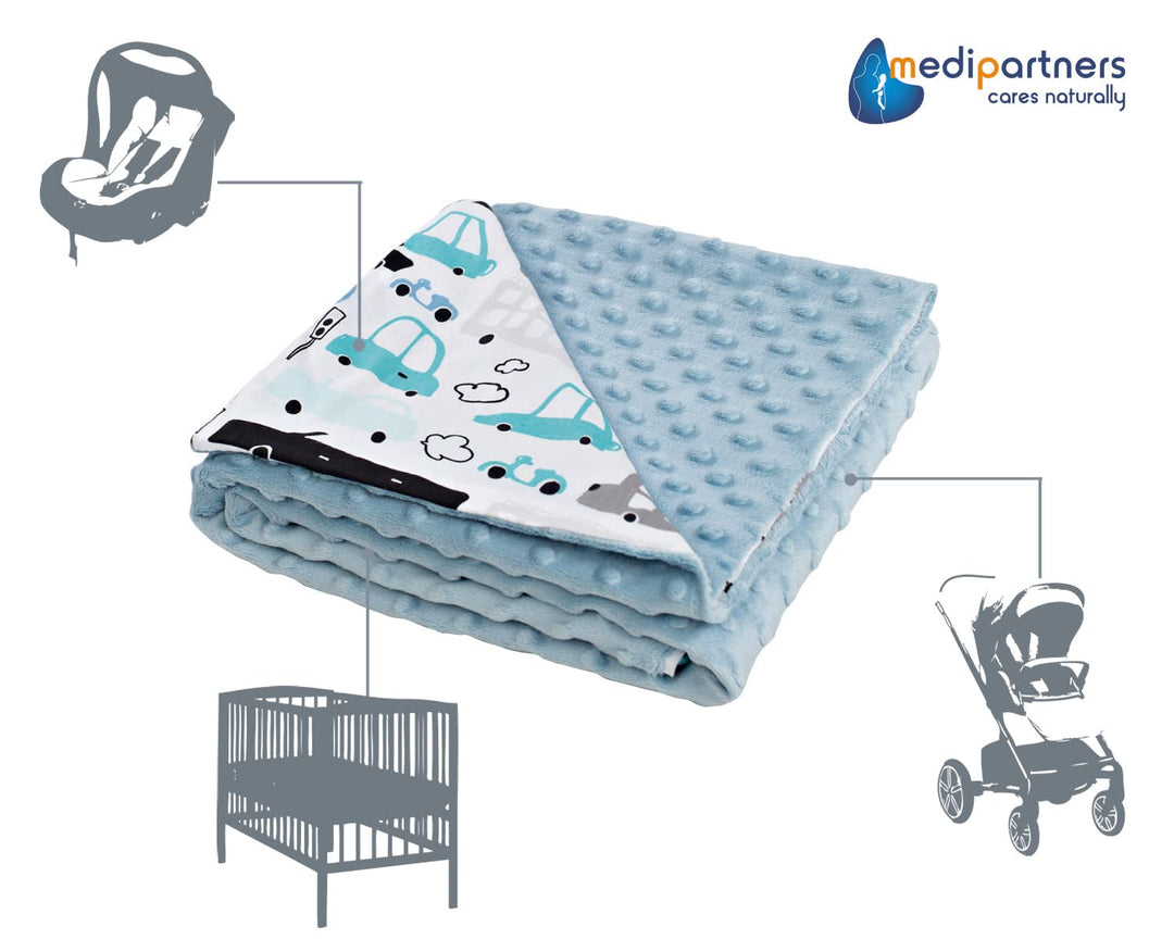 Medi Partners Krabbeldecke 100% Baumwolle 75x100cm doppelseitig multifunktional Minky Kuscheldecke f