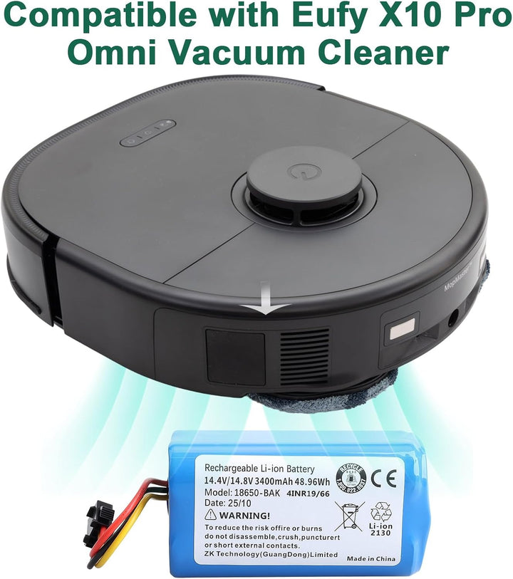 3400mAh Ersatz Akku Kompatibel mit Eufy X10 Pro Omni, Eufy 10 Pro Omni Robot Vacuum Cleaner, 14.4V/1