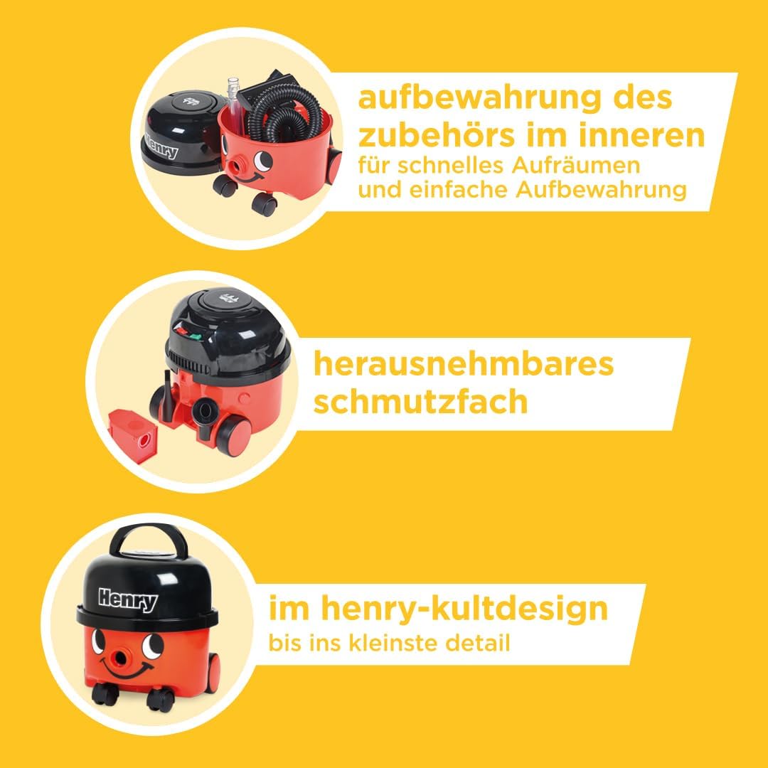 Casdon Henry & Hetty Spielzeug – Henry Staubsauger – Rotes Staubsauger-Spielzeug mit echter Saugfunk