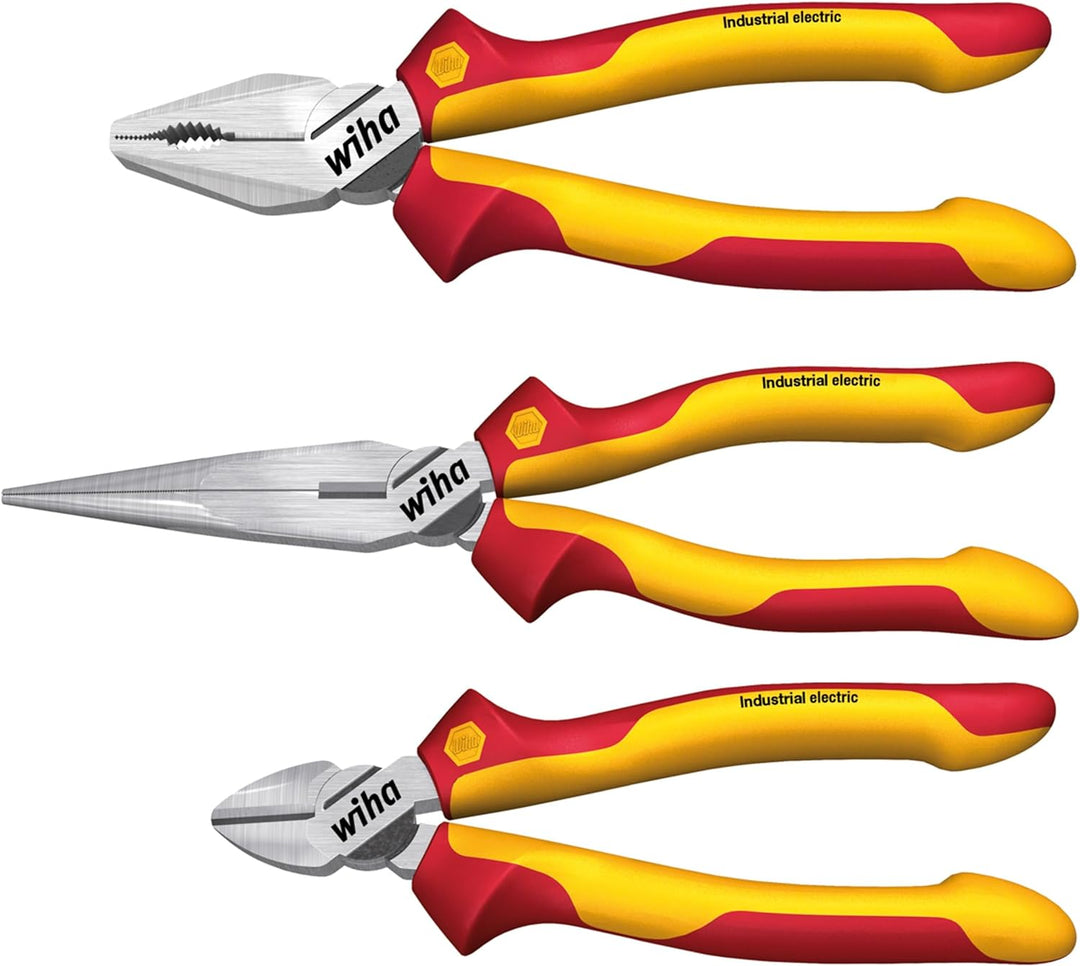 Wiha Zangen Set für Elektriker (38637) 3-tlg. I Universal Kombizange 180mm + Flachrundzange 200mm +