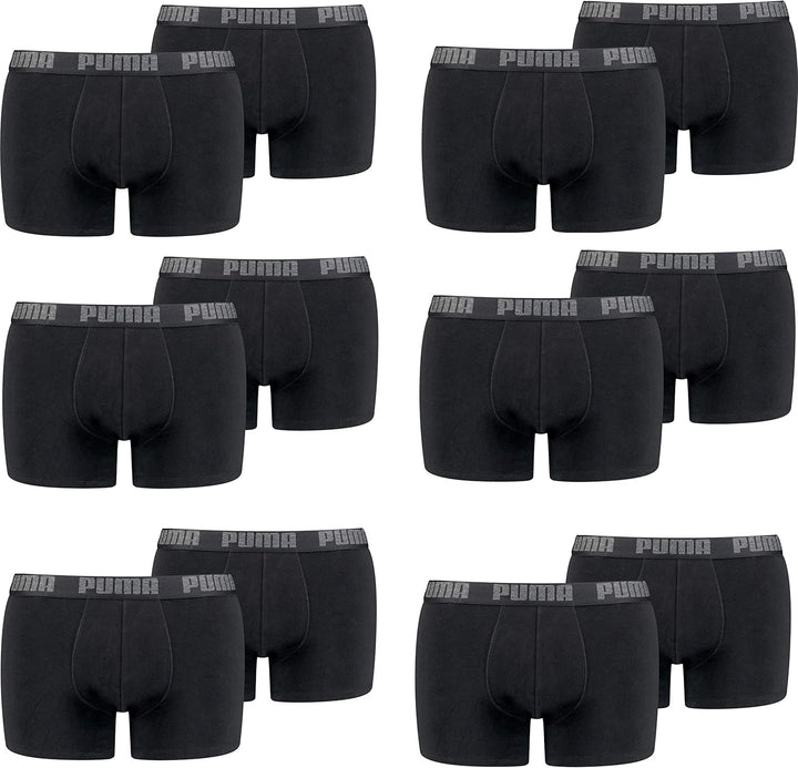PUMA 12 er Pack Boxer Boxershorts Men Herren Unterhose Pant Unterwäsche (Neu Schwarz/Schwarz, M)