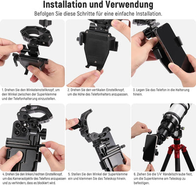 NEEWER 3 Achsen Metall Teleskop Telefonadapter verstellbare Teleskop Spektiv Telefonhalterung mit Ab