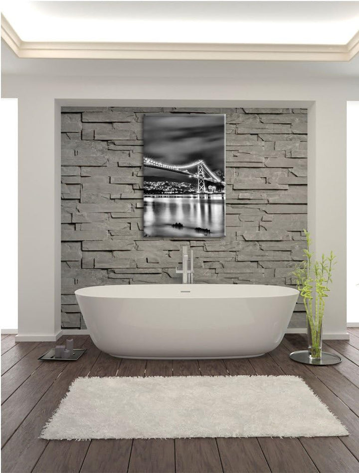 Pixxprint Monocrome, Lions Gate Bridge in Vancouver bei Nacht, Format: 100x70 auf Leinwand, riesige