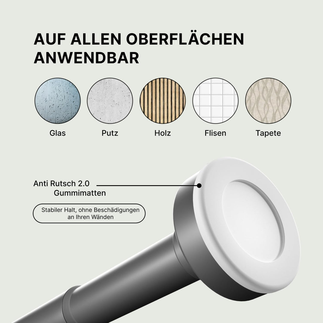 Stange zum Klemmen - Grau, Ø 25 mm, 1Stück - Duschstange ohne Bohren - Klemmstange für Gardinen - Mu