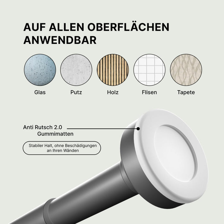 Stange zum Klemmen - Grau, Ø 25 mm, 1Stück - Duschstange ohne Bohren - Klemmstange für Gardinen - Mu
