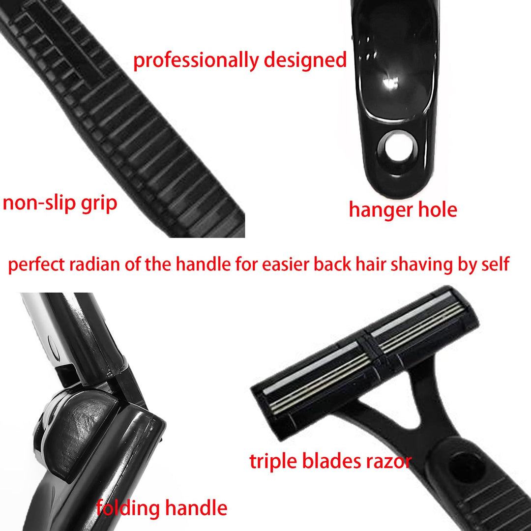 Rückenrasierer Herren Rücken Rasierer - Black, 1 Stück, Rückenhaarentferner Body Men, Enthält 2 Scha