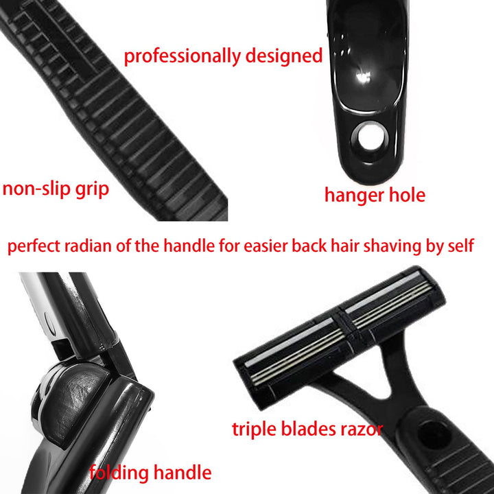 Rückenrasierer Herren Rücken Rasierer - Black, 1 Stück, Rückenhaarentferner Body Men, Enthält 2 Scha