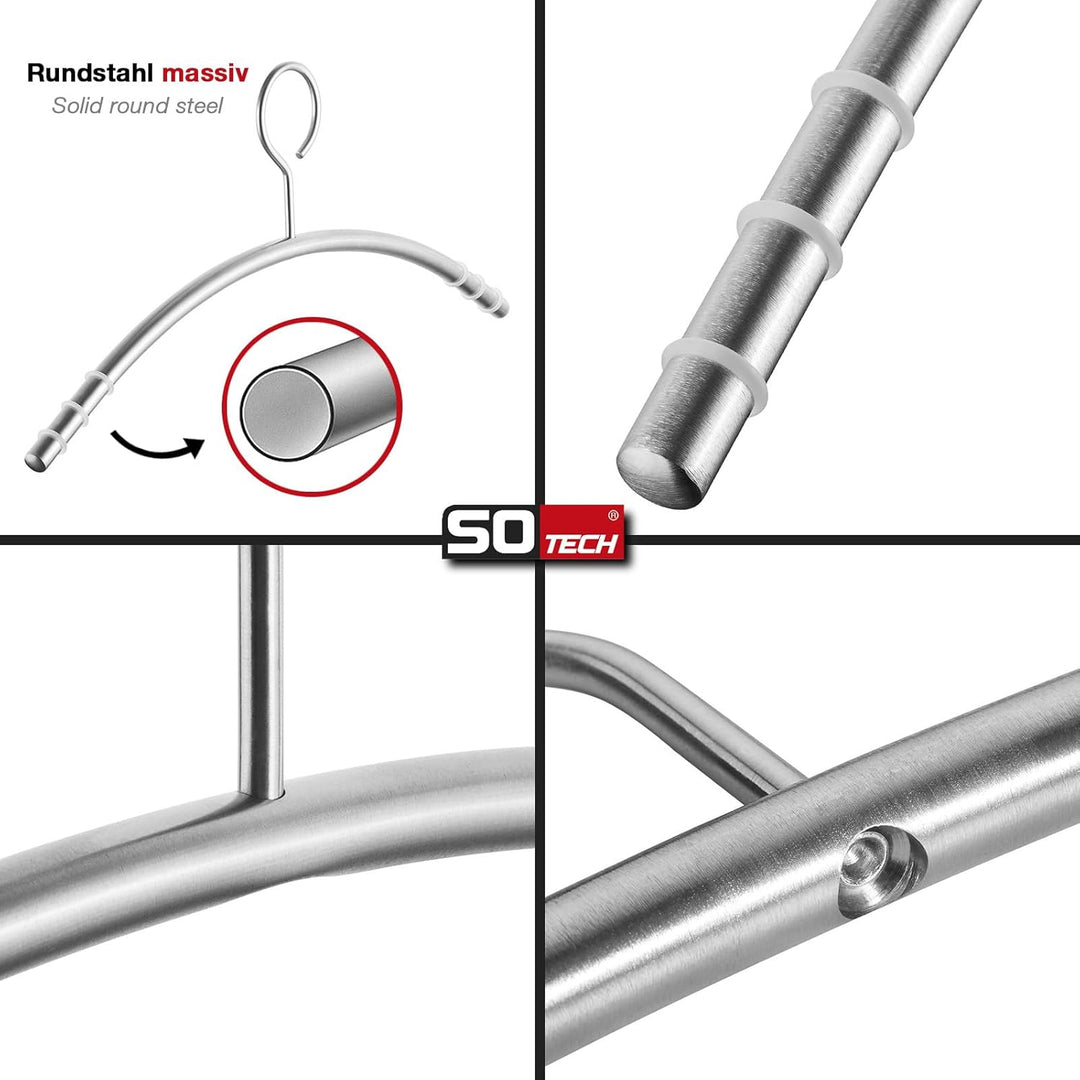 SOTECH 10 Stück Design Kleiderbügel Edelstahl SS201 mit Anti-Rutsch-Ringen (Öse 360 Grad drehbar, Ru