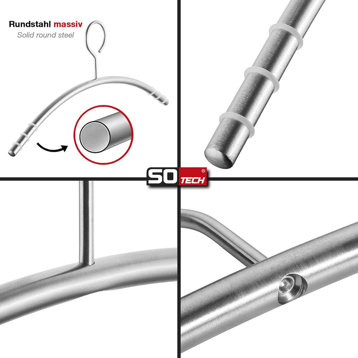 SOTECH 10 Stück Design Kleiderbügel Edelstahl SS201 mit Anti-Rutsch-Ringen (Öse 360 Grad drehbar, Ru