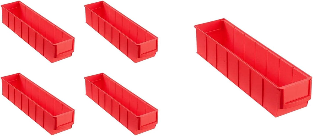 PROREGAL SparSet 5x Rote Industriebox 400 S | HxBxT 8,1x9,1x40cm | 2,2 Liter | Sichtlagerkasten, Sor
