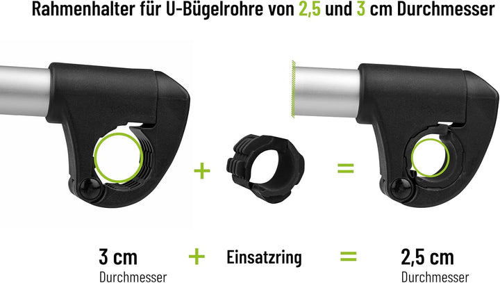 EUFAB 11629 Rahmenhalter abnehmbar kurz Ø 25+30mm, Schwarz/Silber
