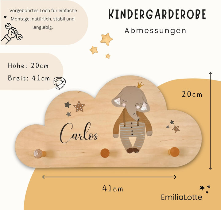 EmiliaLotte Kindergarderobe Personalisiert mit Wunschname I Garderobe Kinder aus Holz - Verschiedene