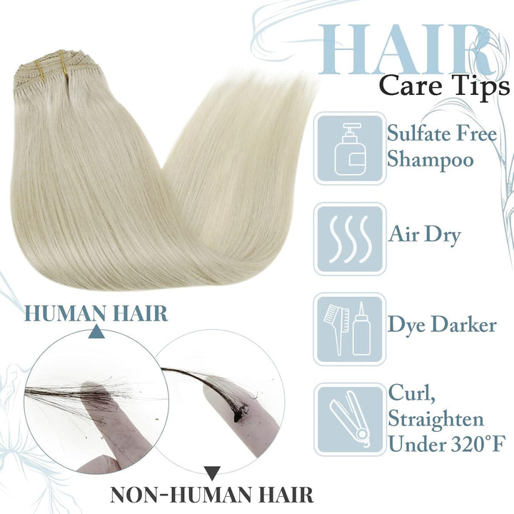 RUNATURE Clip in Extensions Echthaar Weiss Blond Remy Haarverlangerung Echthaar Clip in Glatt Haar E