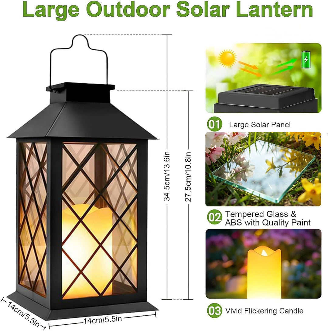 Yowin Solarlaterne für Aussen 2 Stück 35cm Grosse Solarlampen Garten mit Flammeneffekte Kerze, Gewal