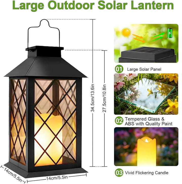 Yowin Solarlaterne für Aussen 2 Stück 35cm Grosse Solarlampen Garten mit Flammeneffekte Kerze, Gewal