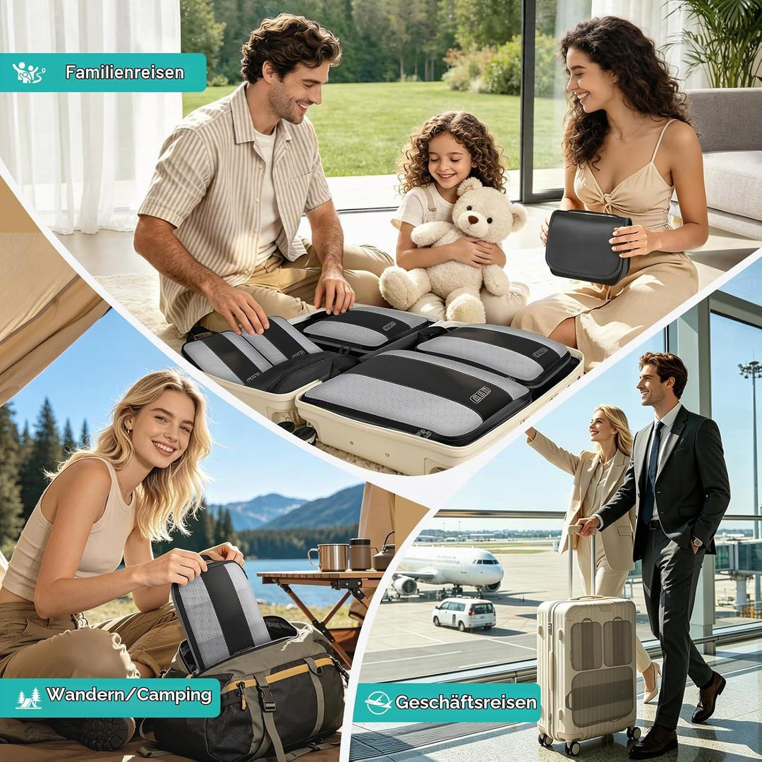 Koffer Organizer mit Kompression, 8 Stück Packing Cubes für Koffer und Rucksack – wasserabweisende P