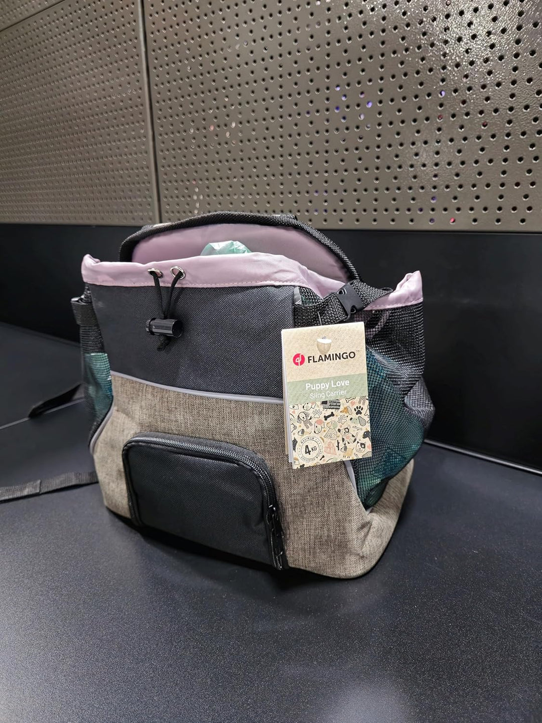Hundetasche - Bauchtrage Xanty Taupe – 29x23x38cm – Polyester – Öffnung Kordel – Reflektoren – Boden