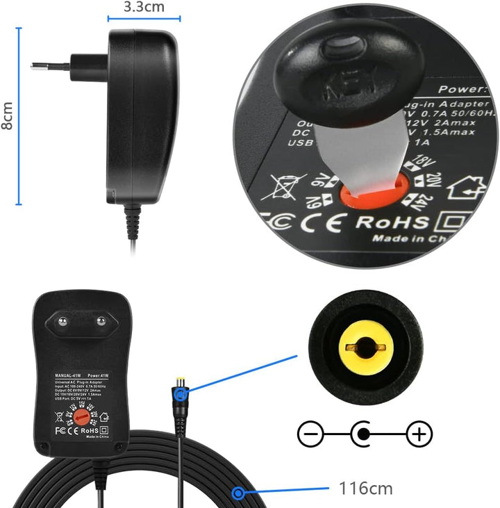 AXFEE Universal AC Adapter 12V 2A Netzteil AC220V zu DC12V, 3000mA Max Leistungstreiber 5,5mm, Multi