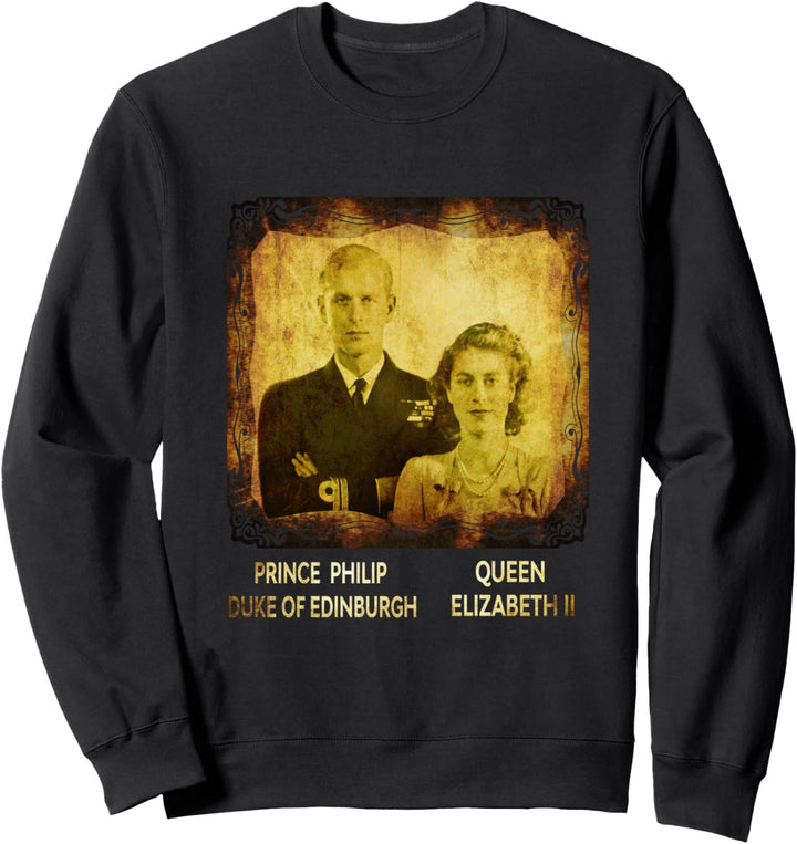 Queen Elizabeth II Prince Philip Vintage UK Britain Monarch Sweatshirt