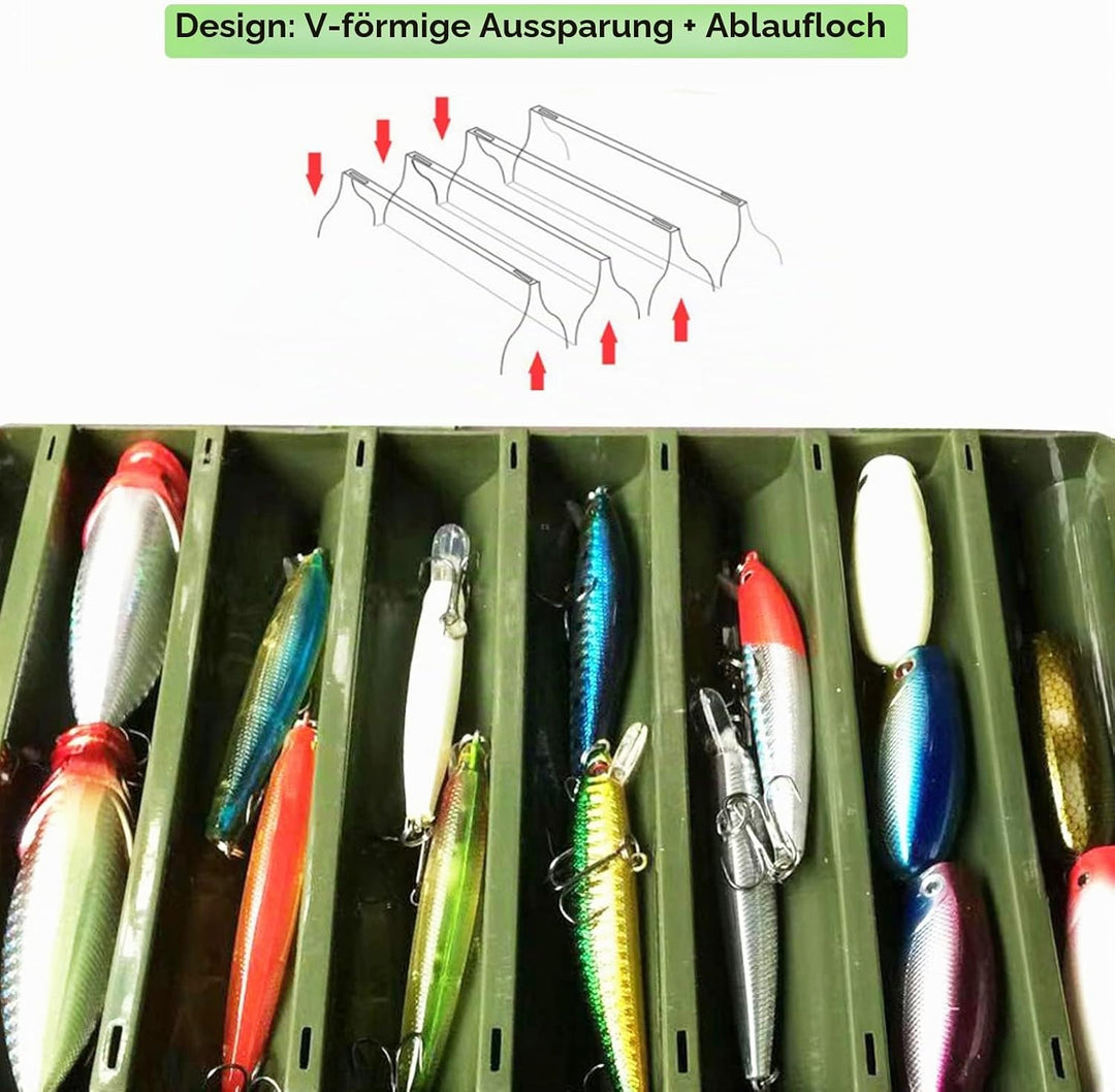 Doppelseitige Angelbox, Kunststoff Angelzubehör Köderbox, Aufbewahrungsbox für Angelzubehör mit Fäch