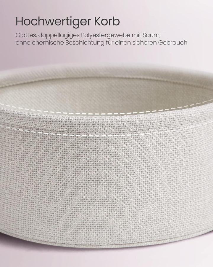 VASAGLE Beistelltisch rund, Kleiner Tisch, Couchtisch klein, Wohnzimmertisch mit Korb aus Stoff, Sta