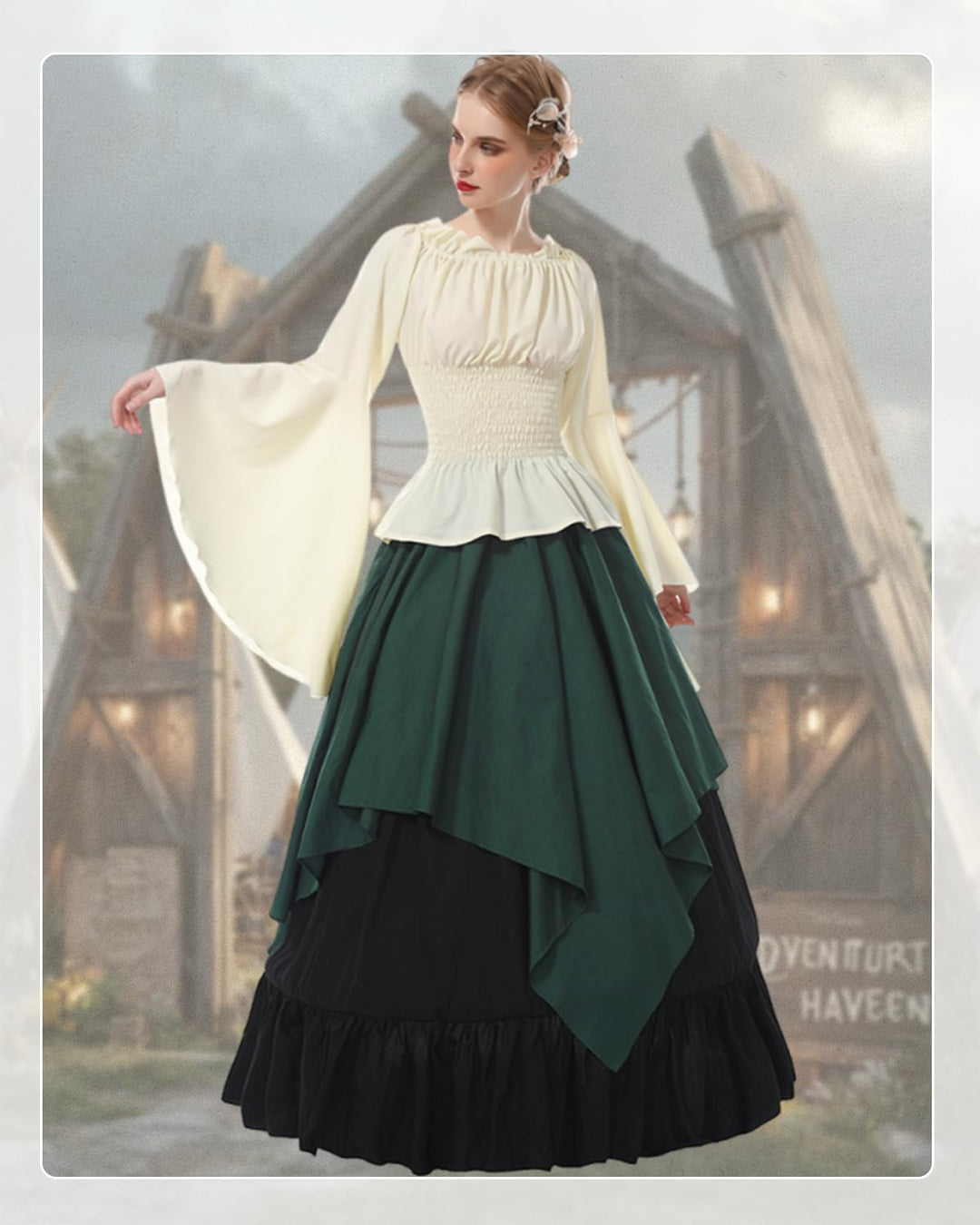 Fiamll Damen Mittelalter Kleid Renaissance Kleid Mittelalter Kostüm Trompete Ärmel Viktorianische Kl