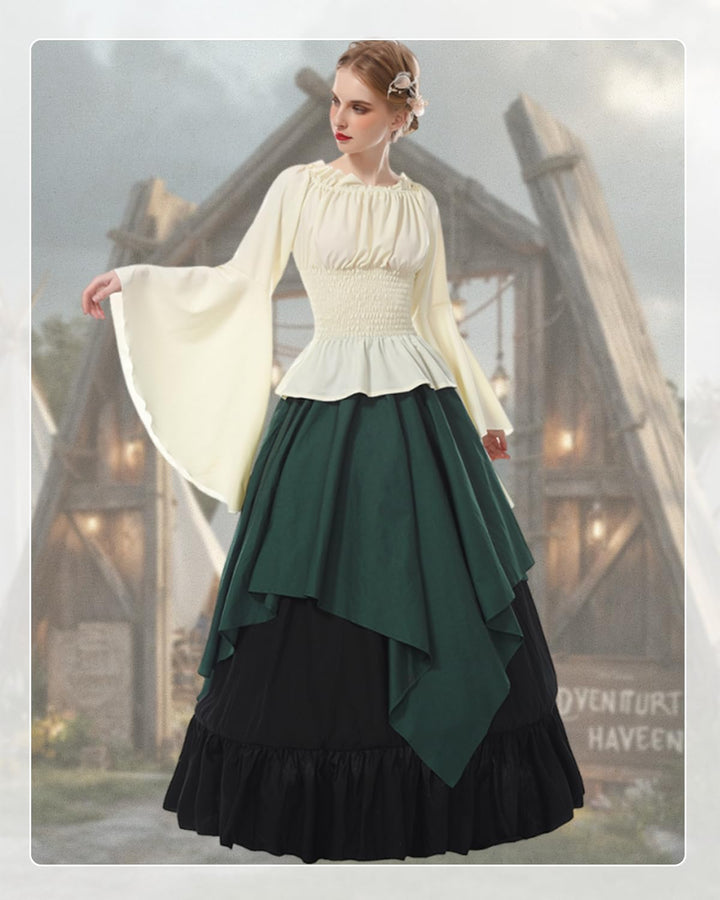 Fiamll Damen Mittelalter Kleid Renaissance Kleid Mittelalter Kostüm Trompete Ärmel Viktorianische Kl