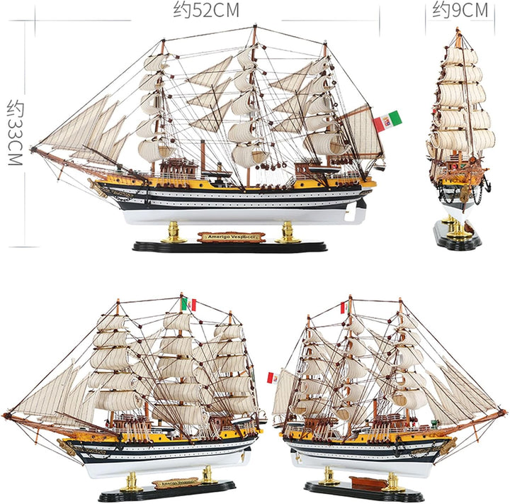 YLME Schiffsmodell aus Holz Amerigo Vespucci Segelboot Modell aus Massivholz Segelboot aus Holz Naut