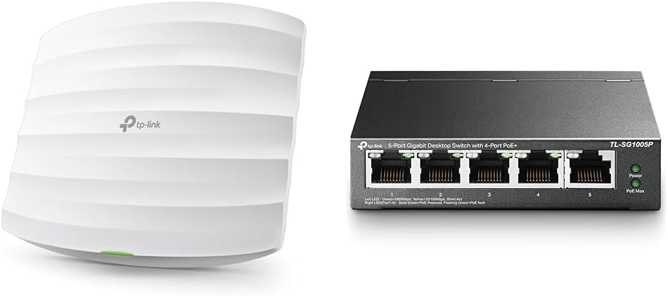 TP-Link EAP245 AC1750 WLAN Access Point und TP-Link TL-SG1005P 5-Port Gigabit PoE Switch mit 4 PoE+