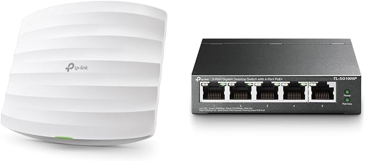 TP-Link EAP245 AC1750 WLAN Access Point und TP-Link TL-SG1005P 5-Port Gigabit PoE Switch mit 4 PoE+
